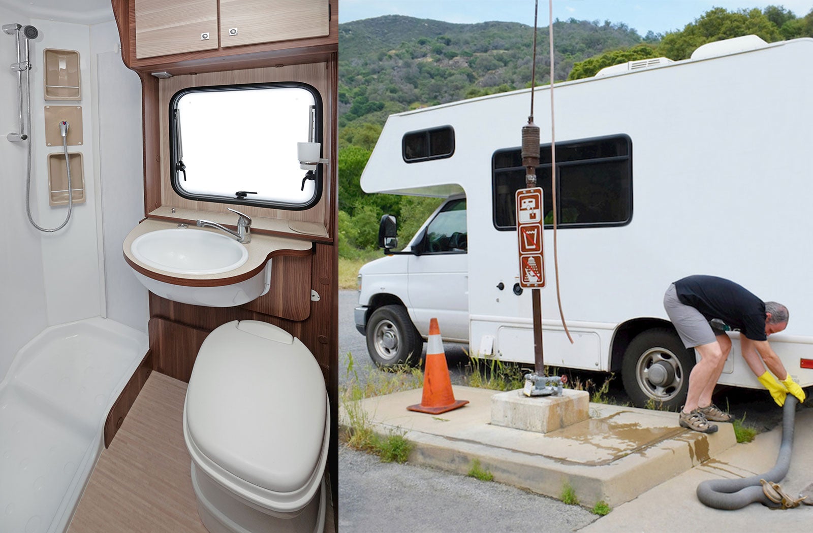 Portable RV/camper toilet and holding tank setup in Wilmington, North Carolina