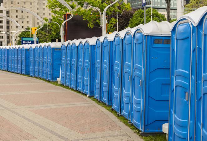 Seasonal porta potty units set up at a Wilmington, North Carolina venue
